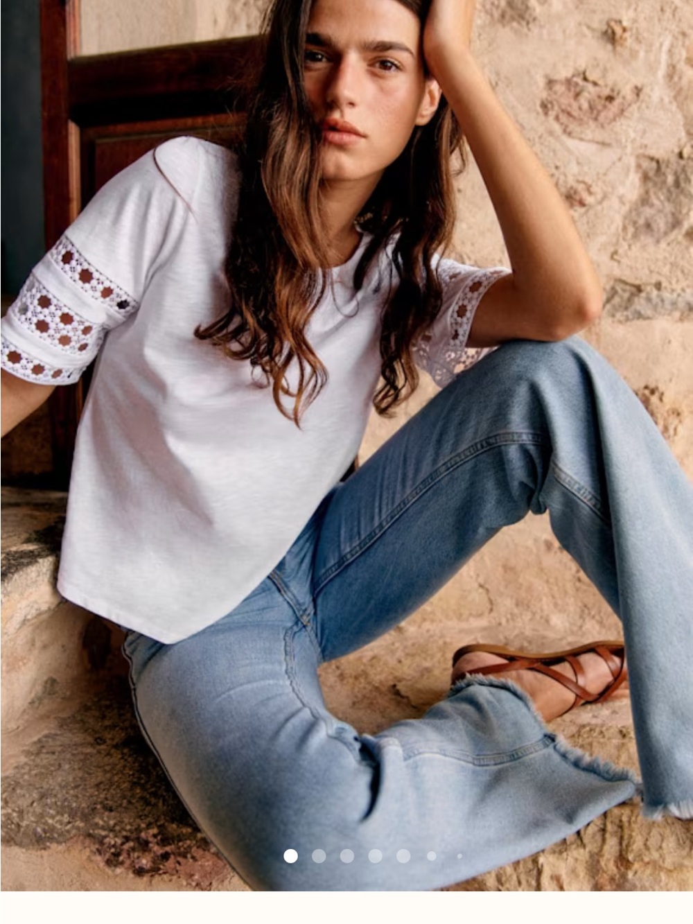 Sezane White Short-Sleeve Tee with Lace Insets